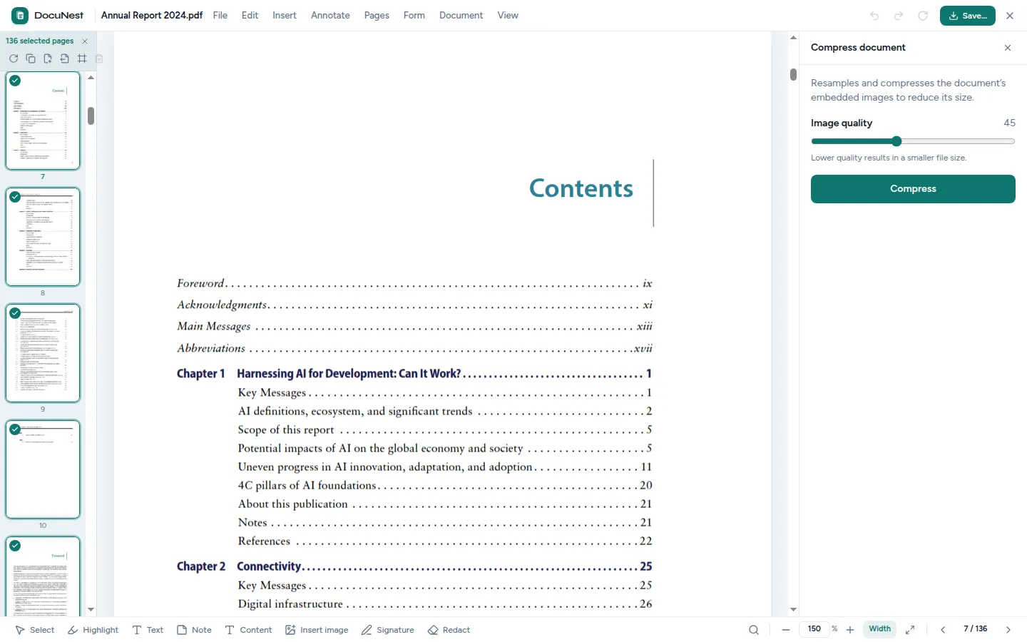 Preview of Compress a PDF in DocuNest, offline PDF app