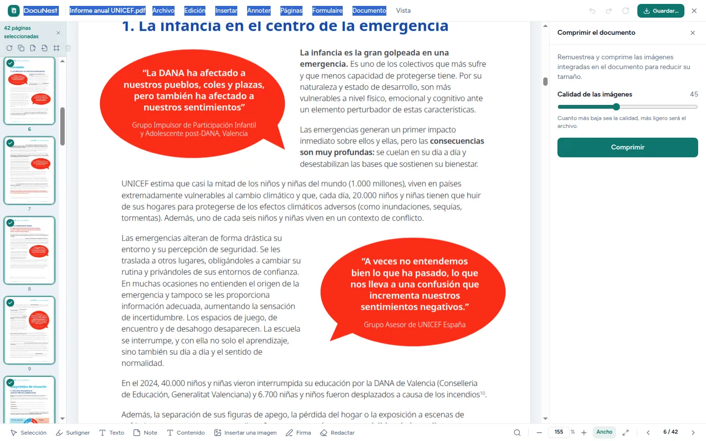 Vista previa de Comprimir un PDF en DocuNest, aplicación de PDF sin conexión