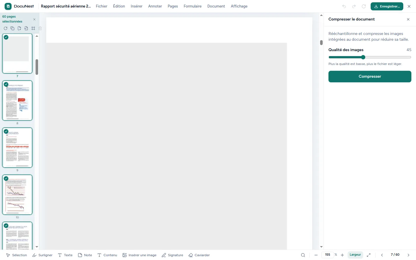 Anteprima di Comprimere un PDF in DocuNest, app PDF offline
