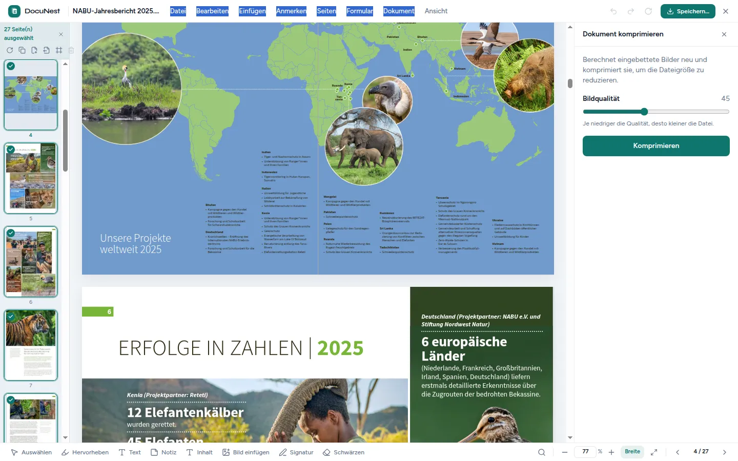 Vorschau von PDF komprimieren in DocuNest, der Offline-PDF-App