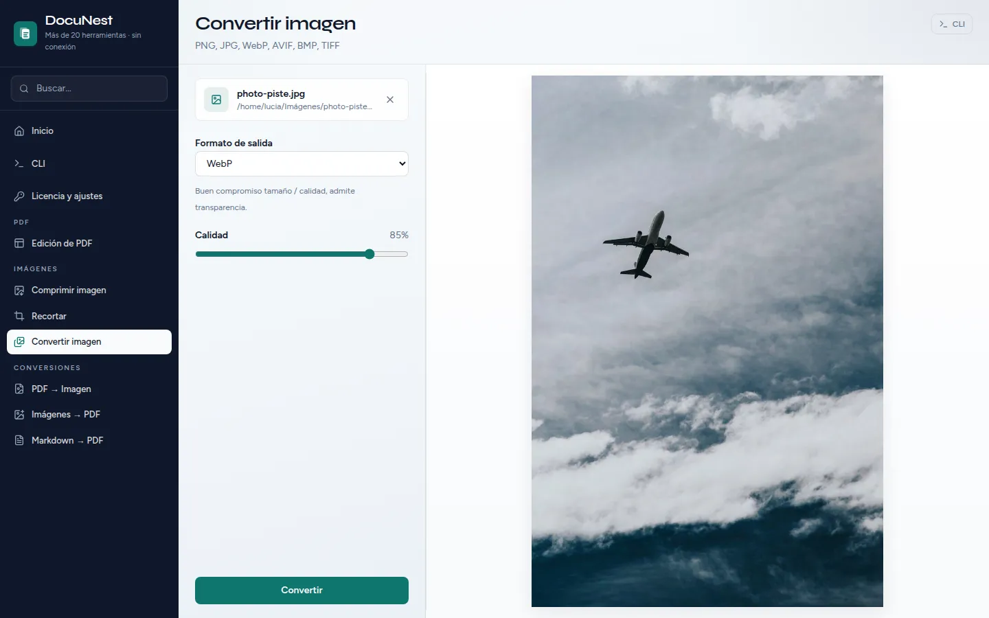 Vista previa de Convertir una imagen en DocuNest, aplicación de PDF sin conexión