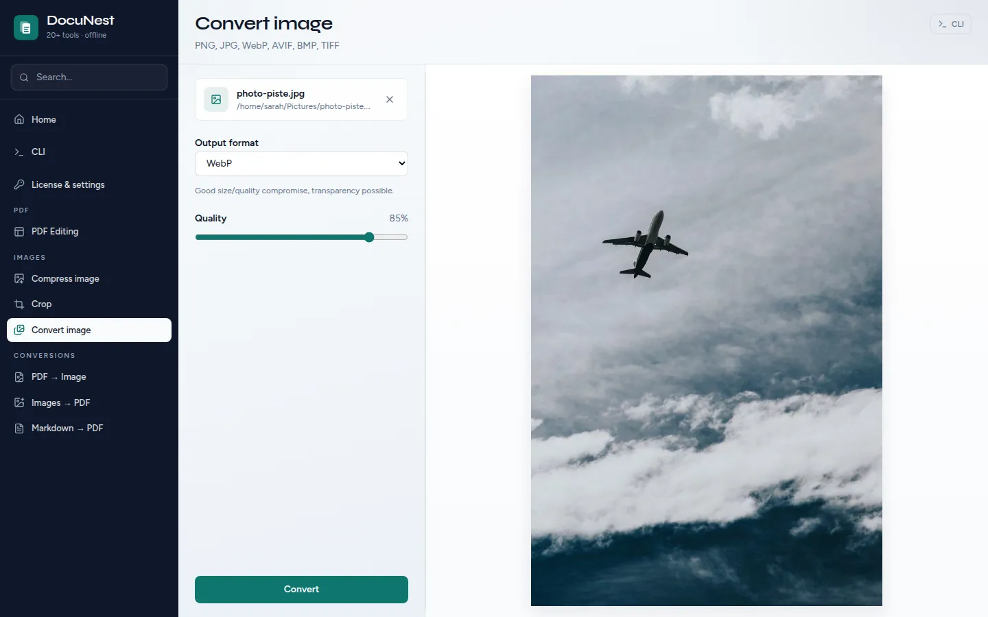 Preview of Convert an image in DocuNest, offline PDF app