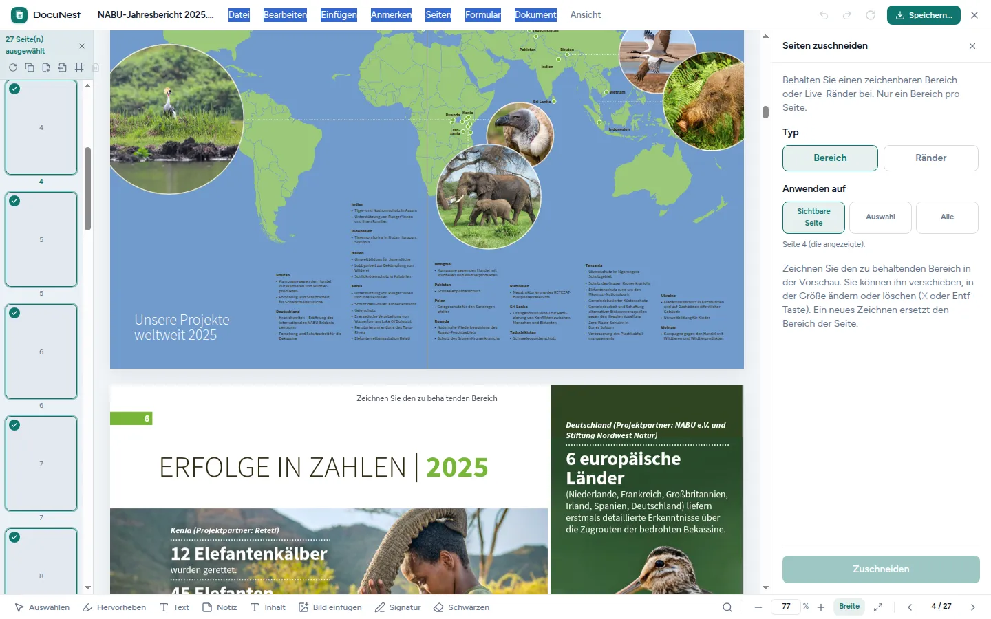 Vorschau von PDF zuschneiden in DocuNest, der Offline-PDF-App
