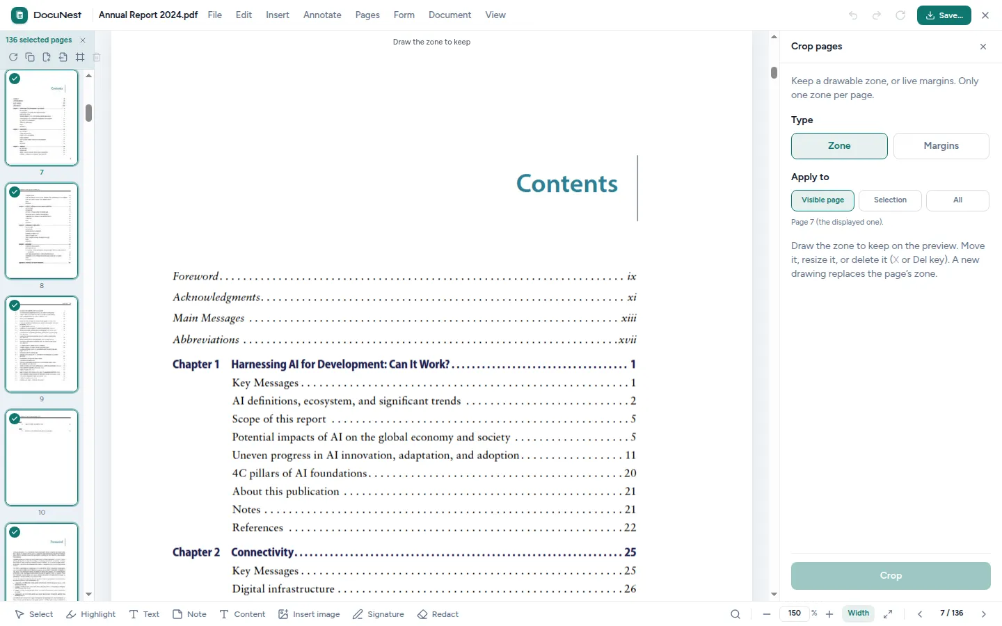 Preview of Crop a PDF in DocuNest, offline PDF app