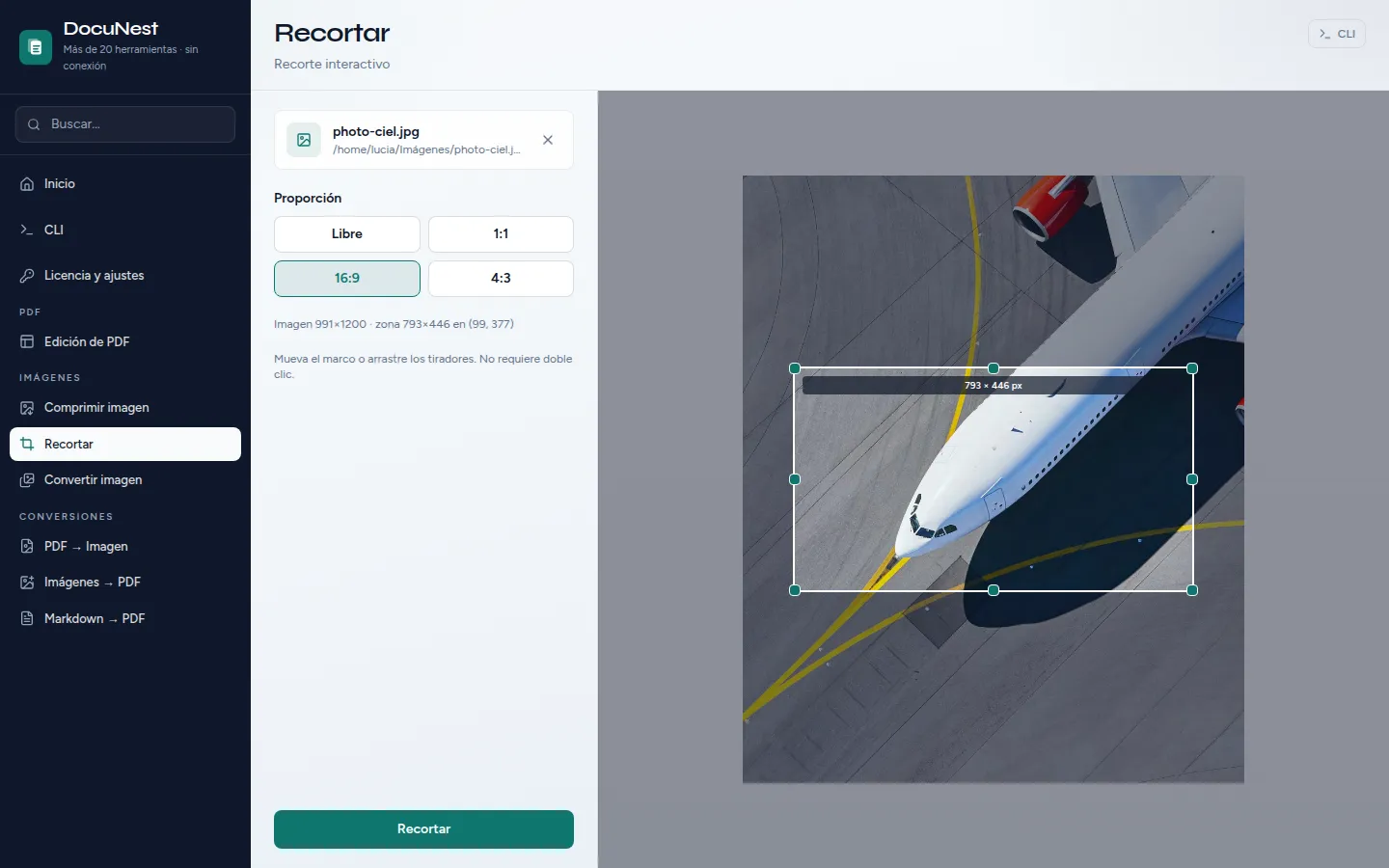 Vista previa de Recortar una imagen en DocuNest, aplicación de PDF sin conexión
