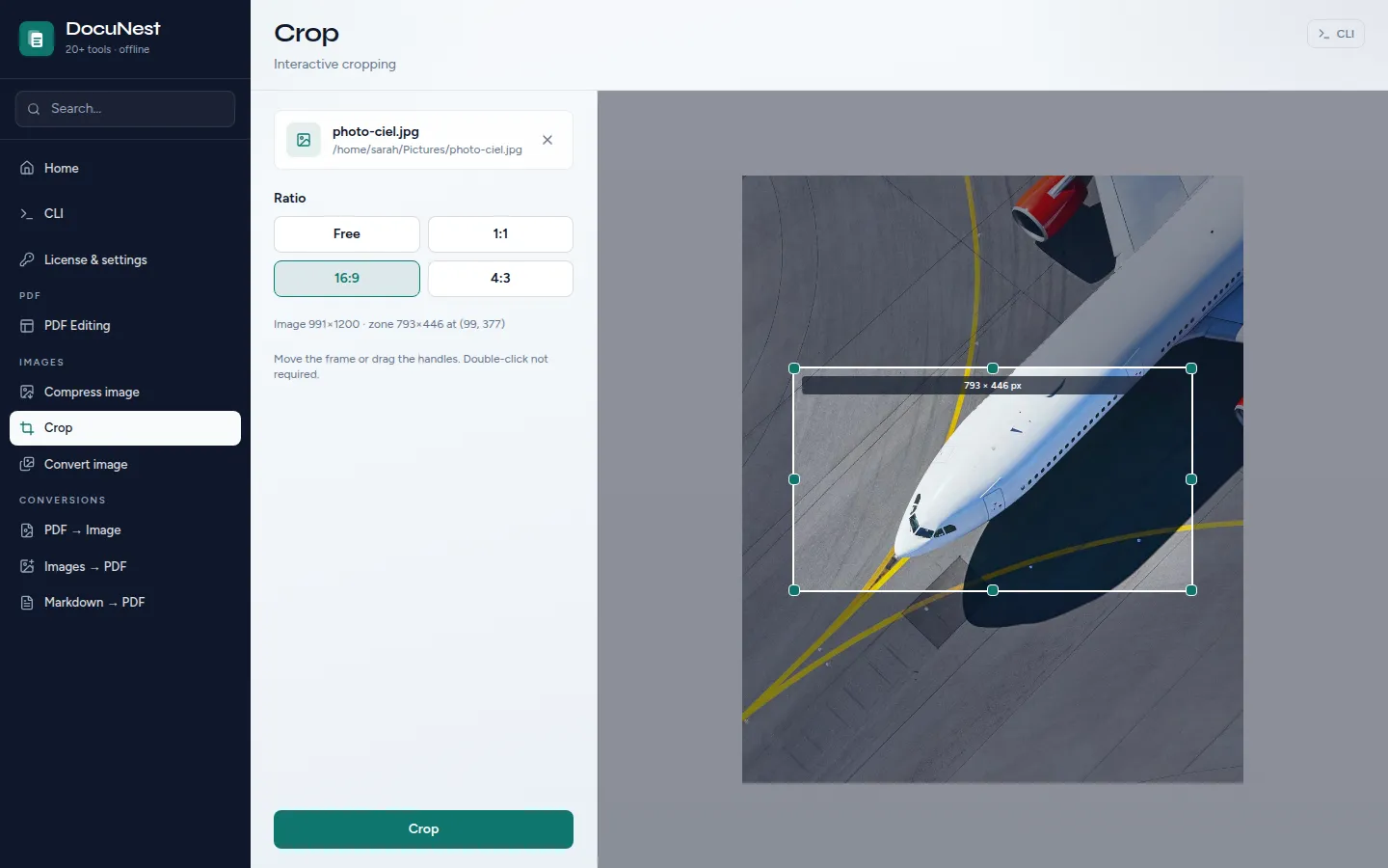Preview of Crop an image in DocuNest, offline PDF app