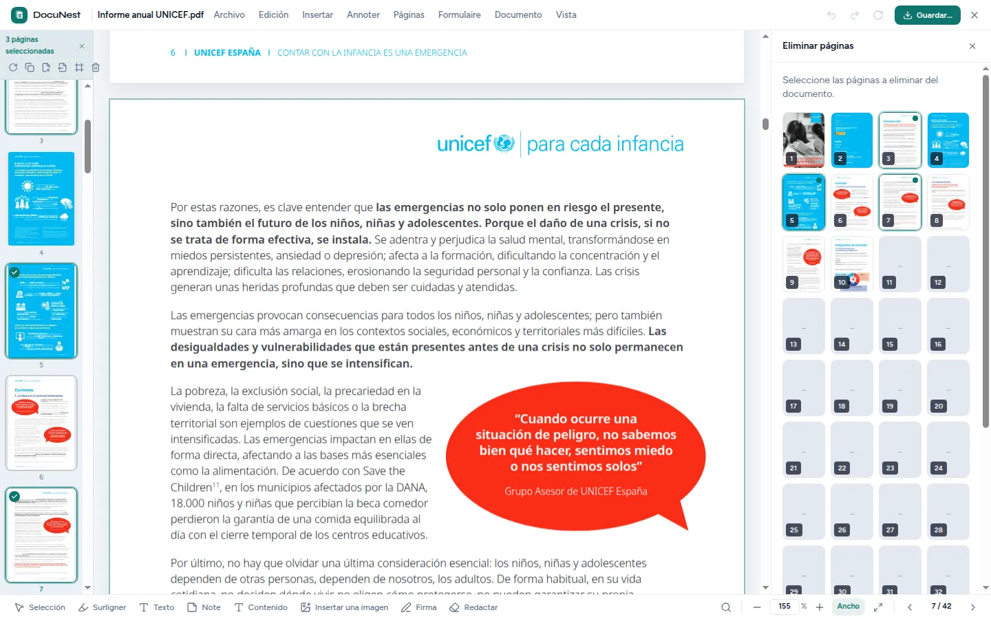 Vista previa de Eliminar páginas en DocuNest, aplicación de PDF sin conexión