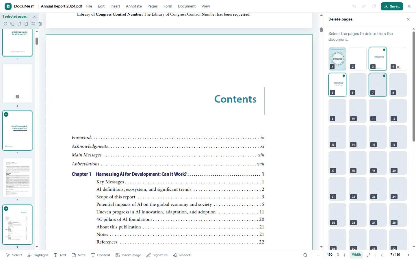 Preview of Delete pages in DocuNest, offline PDF app
