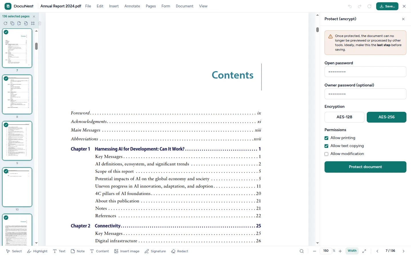 Preview of Encrypt a PDF in DocuNest, offline PDF app