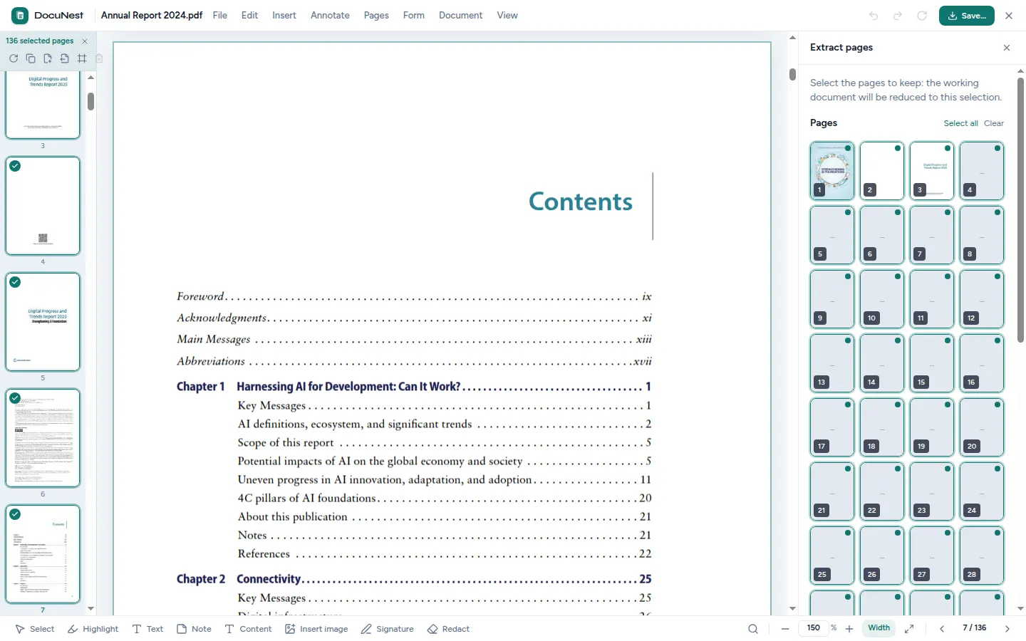 Preview of Extract pages in DocuNest, offline PDF app
