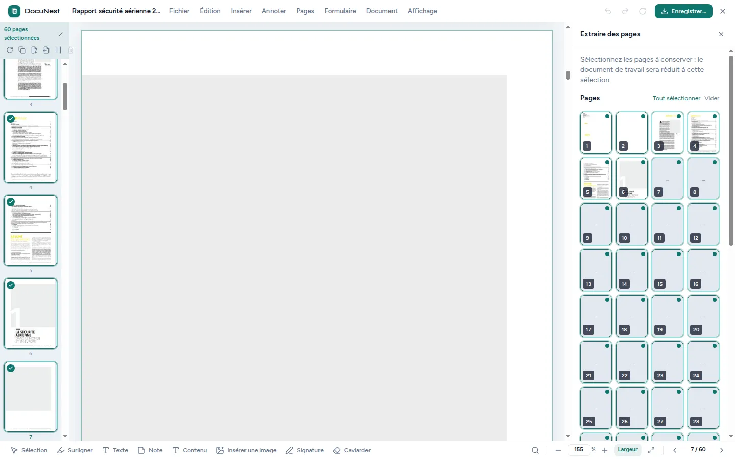 オフラインPDFアプリDocuNestにおけるページを抽出のプレビュー