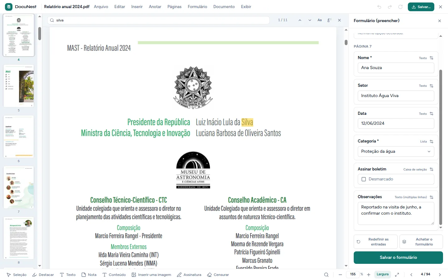 Prévia do Localizar e substituir em um PDF no DocuNest, aplicativo de PDF offline