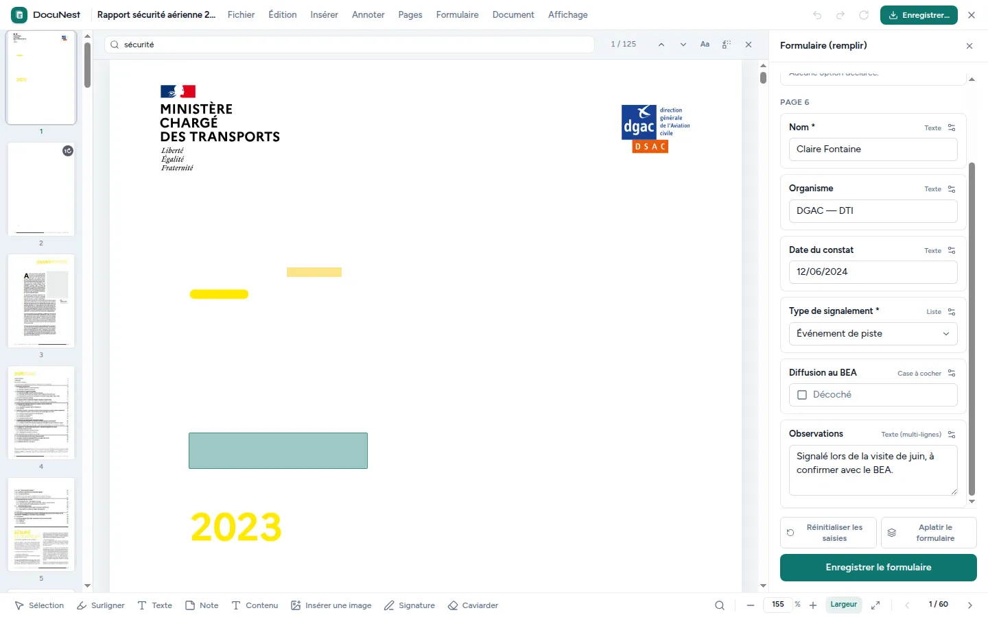 Aperçu de Rechercher et remplacer dans un PDF dans DocuNest, application PDF hors-ligne