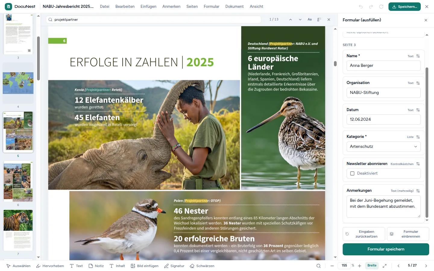 Vorschau von Suchen und Ersetzen in einem PDF in DocuNest, der Offline-PDF-App