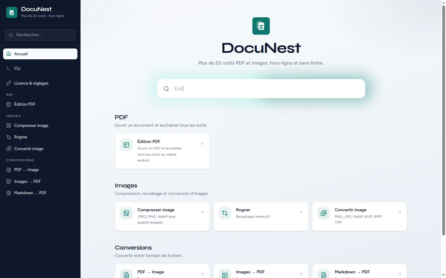 Aperçu de Écran d'accueil de DocuNest dans DocuNest, application PDF hors-ligne