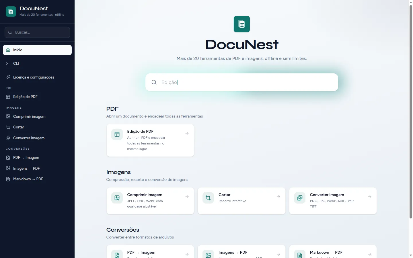Prévia do DocuNest — Editor de PDF unificado no DocuNest, aplicativo de PDF offline