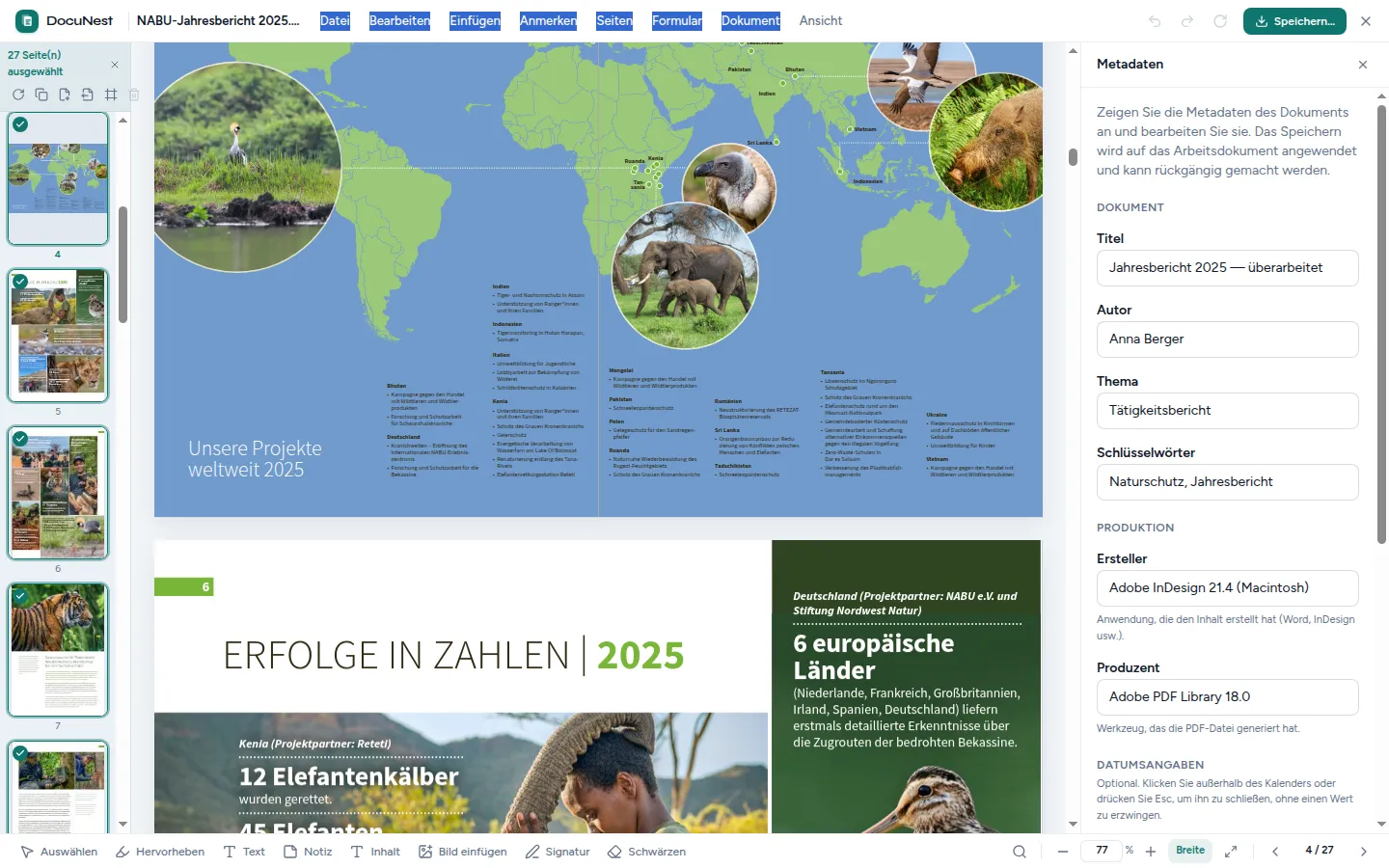 Vorschau von PDF-Metadaten in DocuNest, der Offline-PDF-App