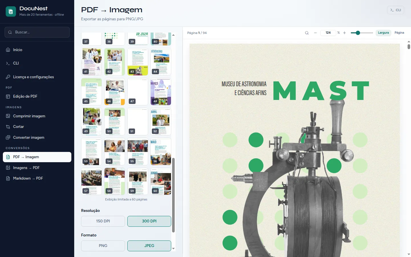 Prévia do PDF para imagens no DocuNest, aplicativo de PDF offline