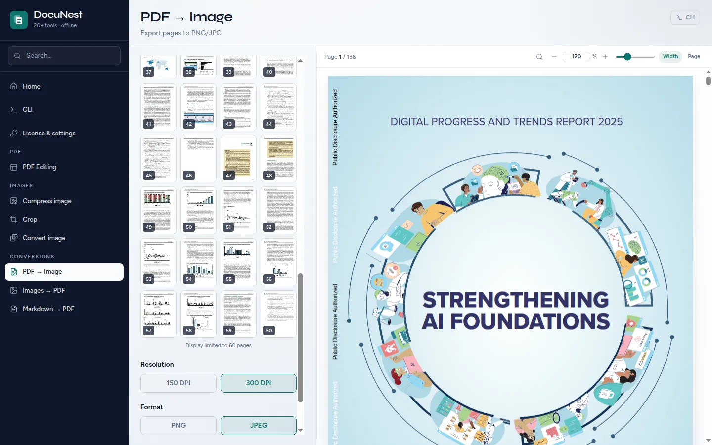 Preview of PDF to images in DocuNest, offline PDF app