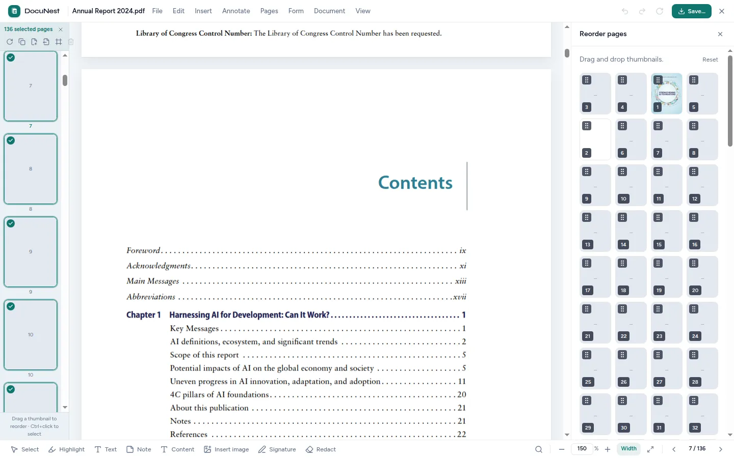Preview of Reorder pages in DocuNest, offline PDF app