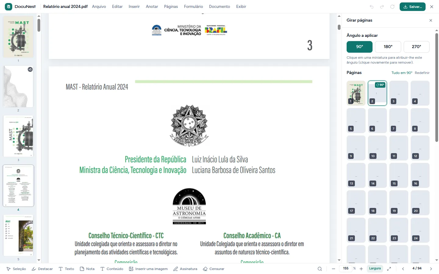 Prévia do Rotacionar as páginas no DocuNest, aplicativo de PDF offline