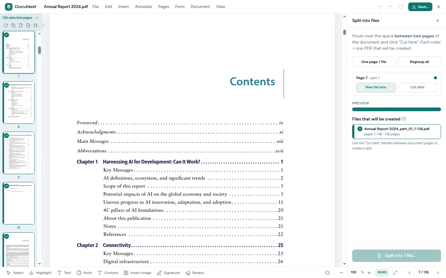 Preview of Split a PDF in DocuNest, offline PDF app