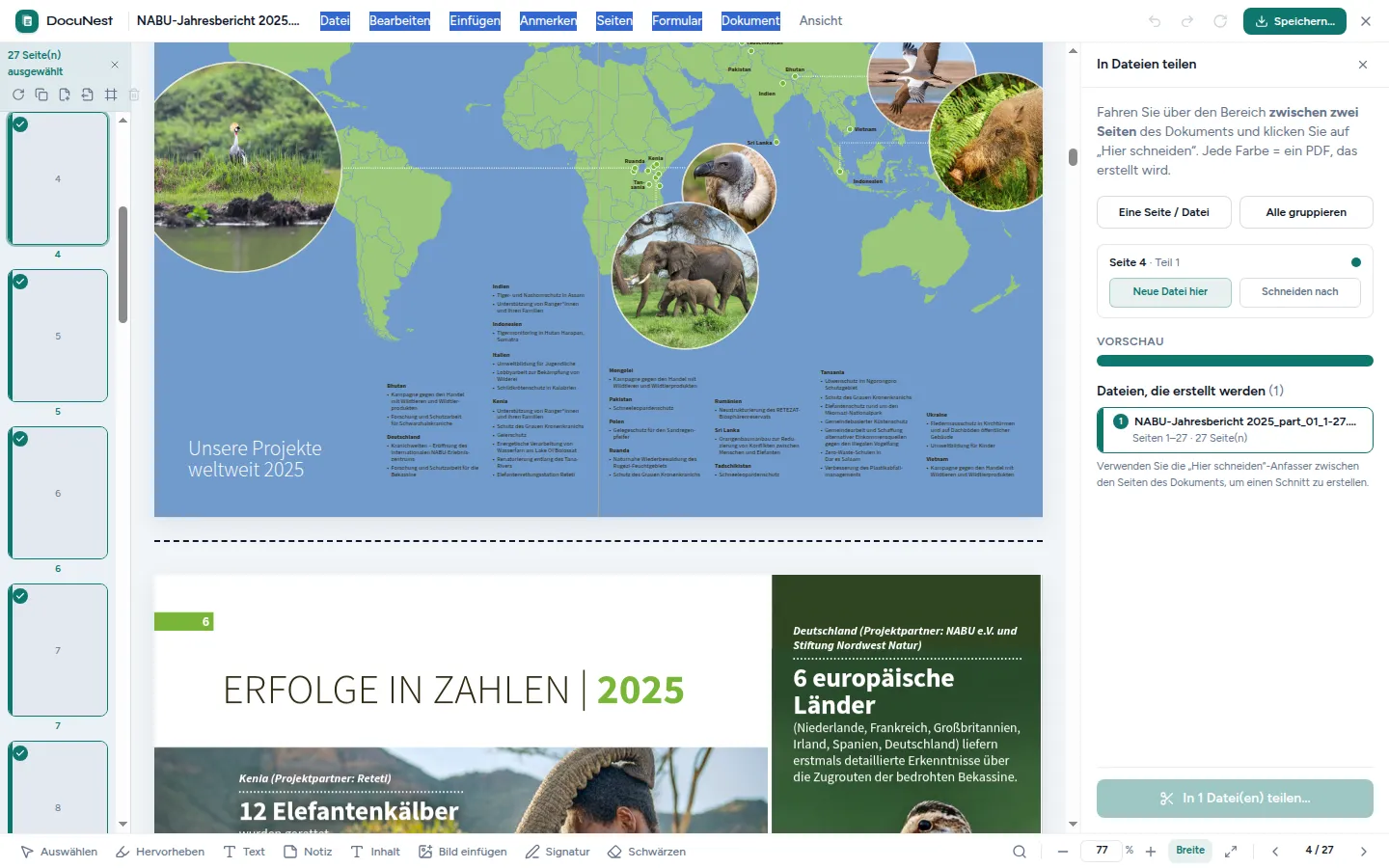 Vorschau von Ein PDF teilen in DocuNest, der Offline-PDF-App
