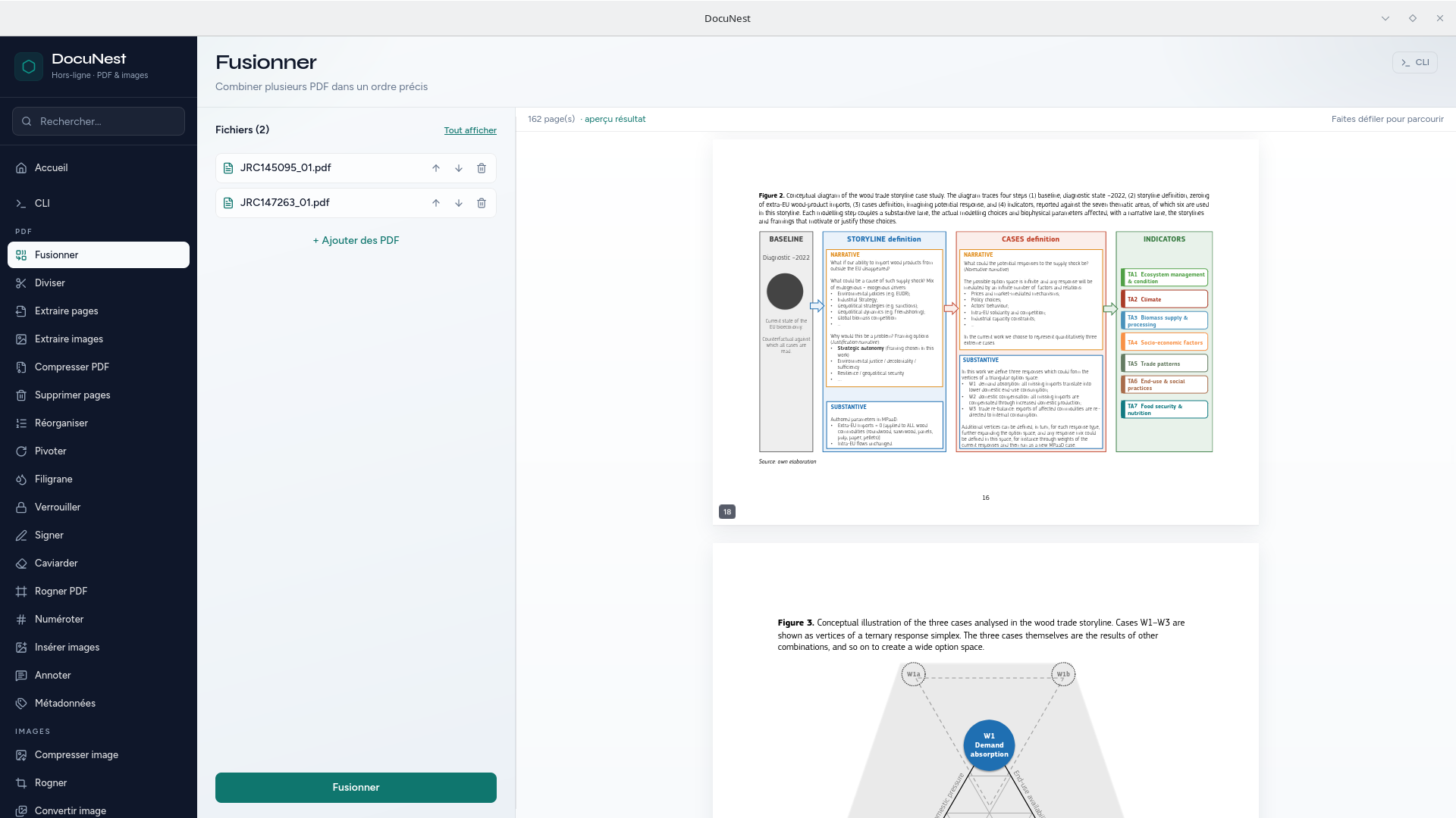 Aperçu de Fusionner des PDF dans DocuNest, application PDF hors-ligne